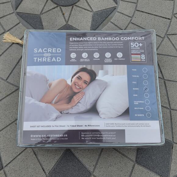 Sacred Thread Enhanced Bamboo Queen Deep Pocket 6 Piece Sheet Set - Picture 2 of 10